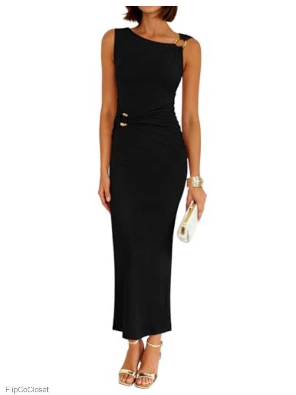 Sleeveless Slim Fit Bodycon Ruched Maxi Dress Cocktail Party